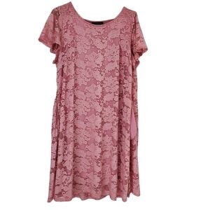 Lane Bryant Pink A-Line‎ Short Sleeve Pullover Lined Lace Dress Strechy Sz:14/16